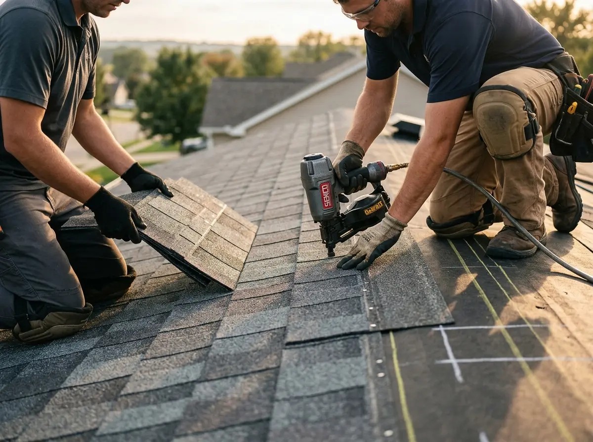 Professional roofer working on a residential roof in Flagstaff